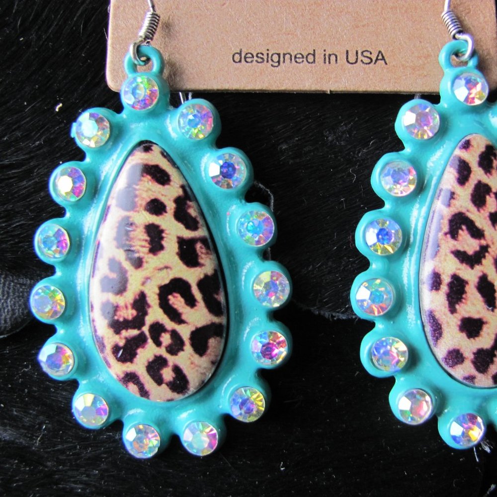TREASURES LEOPARD/BLING EARRINGS HOT PINK TURQUOIS